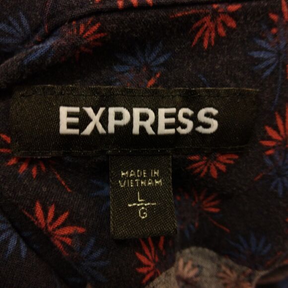 Express hawaiian shirt mens L Large blue rayon all over floral short sleeve - Picture 8 of 11